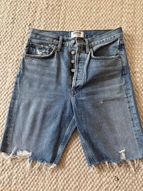 Agolde Light Blue Distressed High-Rise Denim Shorts